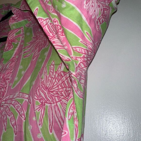 Lilly Pulitzer XS Quarter Button 3/4 Sleeve Collared Dress Easy Tiger Green Pink - Picture 4 of 12